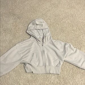 Garage Light Beige Cropped Zip-Up Hoodie